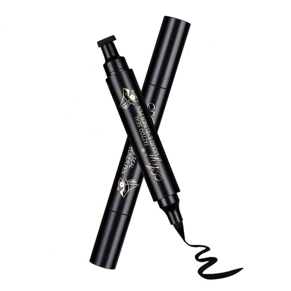 1 delineador de ojos de doble cabeza con alas 2 en 1, juego de delineador de ojos negro y sello de ala, lápiz delineador de ojos líquido triangular impermeable, herramienta de plantillas de sello