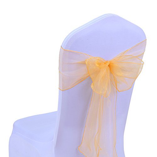 SINSSOWL 100pc Rubans en Organza Housse de Chaise nœuds Rubans nœuds de Mariage décoration de Ceremonie Fête événement Anniversaire 17 x 275cm 22 Colours(Non inclure Les Housses de Chaise)-Or