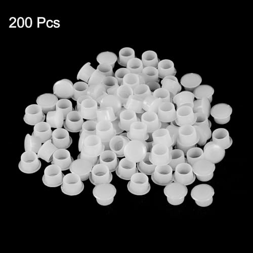 Image of uxcell 200Pcs Screw Hole Plugs, 12mm(15 /32 inch) Dia Plastic Snap in Shelf Button Flush Type Caps for Furniture Cabinet Cupboard, White