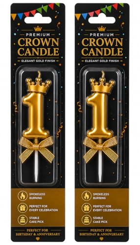 Image of Premium Gold Crown Number 11 Candle for Birthday & Anniversary Cake Decoration | Metallic Gold Cake Topper Candle for Kids Boys Girls Party Celebration, 2 pc