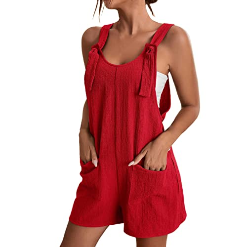 Mono corto para mujer, pierna ancha, verano, corto, elegante, cómodo, overall suave, ajustable, correas sin mangas, peto de maternidad, de gran tamaño, ligero, vintage, pantalones tipo baggy, rojo, M
