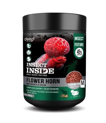 Image of Deep Flower Horn Insect (Cricket) Recipe for High Protein Super Premium Fish Food High Growth & Color Medium Pellet 350gm (All Life Stages)
