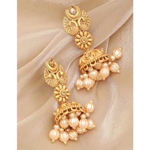 Image of Rubans Jhumka Earrings Gold Plated Stylish Traditional Trendy Jewellery Gift for Women & Girls