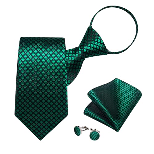 Image of DiBanGu Mens Zipper Ties Silk Adjustable Necktie Pocket Square | Paisley /Striped Pattern,Pre-tied Gift Tie Sets,Jacquard Woven,Pocket Square Cufflinks,Great for Formal & Business Wedding