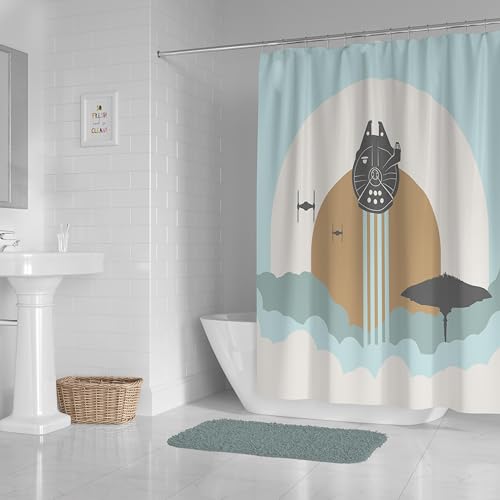 Image of Jay Franco Star Wars Shower Curtain - Licensed Bathroom Decor for Kids or Teens with Millennium Falcon - 70 x 72 Inch Washable Fabric Curtain