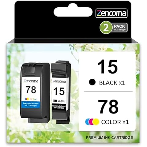 Zencoma Ink Cartridge 78 15 Replacement for HP 15 78 Ink C6615DN & C6578AN for HP 940C Ink Deskjet 812c PSC 750 Officejet V40 G85 Ink(1Black/1Tri-Color, 2Pack) Cover