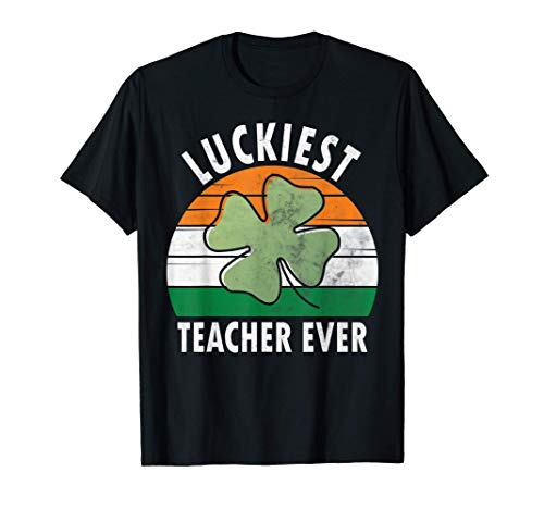 Luckiest Teacher Ever Shirt Funny Saint Patricks Day Gift t-shirt, Preto, Pequeno