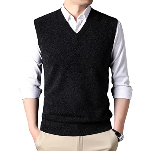 Wool Vest Fall Winter Men V-Neck Sweater Vest Business Warm Cardigan