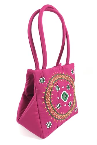 Image of srishopify handicrafts Eco Friendly Top Handle MINI Bags For Women Fabric Traditional Design Small Hand Bag Ladies Woman Birthday Gift Item Mothers Day Sister Wife Female 8 Inch Multicolor