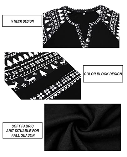 Image of CARCOS Plus Size Tops for Women Long Sleeve Fall Tunic Color Block Camo /Plaid /Leopard /Fall Blouse Crewneck Tshirt XL-5XL