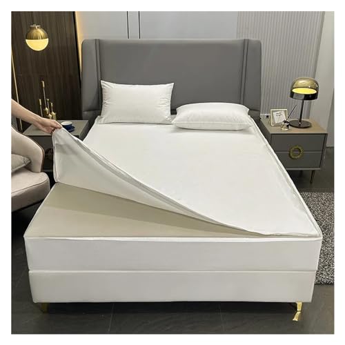 Funda de colchón Impermeable con Cremallera, sábana Ajustable de 6 Lados, Todo Incluido, colchas a Prueba de Polvo for Protector Doble para el Dormitorio, el colchón(White,160X200X30cm 1Pc)