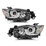 PIT66 Projector Headlights Assembly Compatible with Mazda CX-5 (submodel: Grand Touring, GS, GT, GX, Sport, Touring) 2013 2014 2015 2016 Headlamps Clear Lens Chrome Housing Amber Reflector