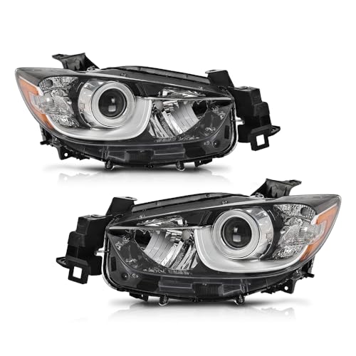 PIT66 Projector Headlights Assembly Compatible with Mazda CX-5 (submodel: Grand Touring, GS, GT, GX, Sport, Touring) 2013 2014 2015 2016 Headlamps Clear Lens Chrome Housing Amber Reflector