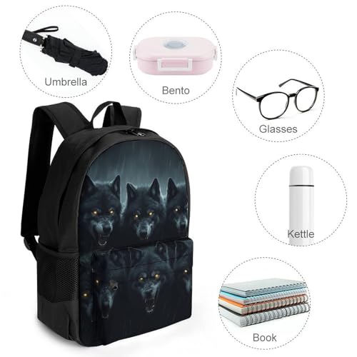 Dark Storm Rain Halloween Animals Wolf Wolves Daypack Backpack Polyester Multipurpose Anti-Theft Shoulder Bag Big Capacity Gym Outdoor Hiking Backpack With Smooth Zippers4