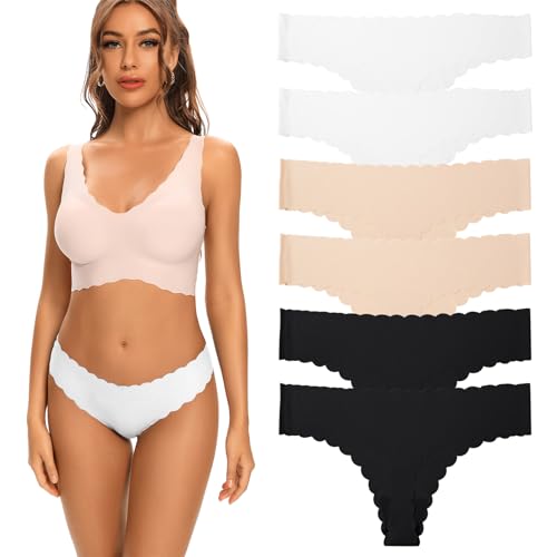 String Coton Femme Invisible Tanga Lot de 6, Taille Basse String sans Couture Ajustement Confortable Culotte Femme pour Travail Loisirs Sports M B-3 Couleurs