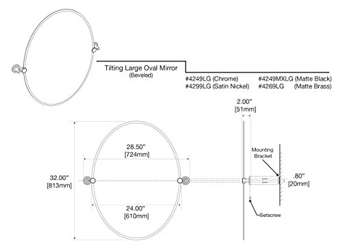 Image of Gatco 4249MXLG Latitude II Large Oval Mirror Matte Black, 32 H x 28.5 W