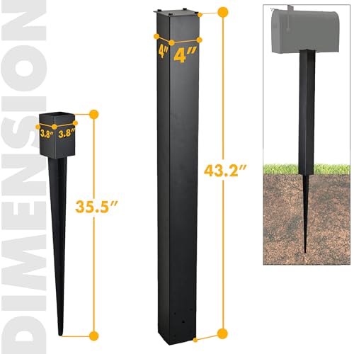 Poste de buzón resistente negro de 43 pulgadas contra balanceos de suelo 4