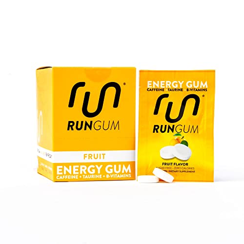 Run Gum Fruit Flavor Caffeinated Energy & Focus Gum 50mg Caffeine per Piece Sugar Free with Taurine & B-Vitamins Fast-Acting Chewing Gum 24 Pieces (12 Packs)
