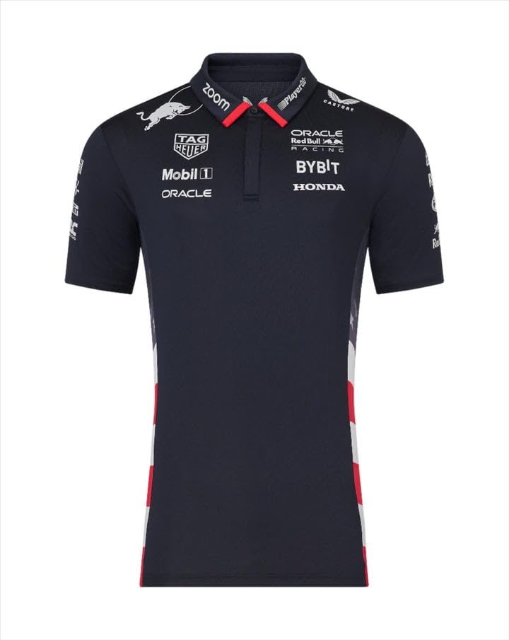 CastoreRed Bull Racing F1 Team - Official USA Special Edition Team Kit - Short Sleeve Poloshirt - American Stars and Stripes (UK, Alpha, XXL, Regular, Regular, Navy)