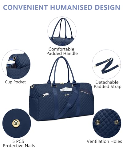 Image of Women Weekender Travel Duffle Bag: Travel Duffel Overnight Bags with Shoe Compartment Large Carry on Tote with Toiletry Bag Weekend Traveling Yoga Gym Hospital Bag for Women with Wet Pocket Blue