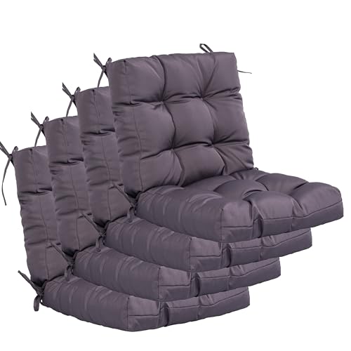 Image of QILLOWAY Outdoor Chair Cushion for Patio Furniture, Waterproof Patio Cushions Set of 4 with Ties, Fade Resistant Replacement Pads for Outdoor Rocking Chairs,Dark Grey
