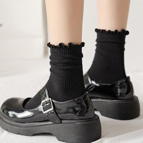 Image of Women Girls Ruffle Cute Frilly Socks Turn-Cuff Ankle Crew Casual Socks