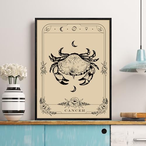 SERIMINO Witchy Framed Wall Art, Cancer Tarot Canvas Prints Paintings, Horoscope Dark Academia Home Decor Aesthetic, 12X16inch Gothic Wall Decor for Room