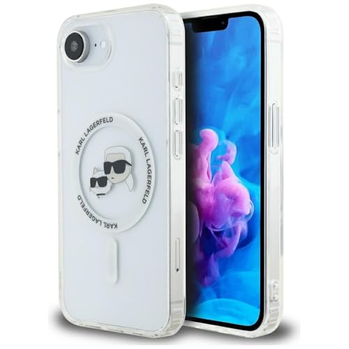 CG Mobile Karl Lagerfeld IML Metal Karl & Choupette Heads Compatible avec MagSafe Coque pour iPhone 16e (Blanc)