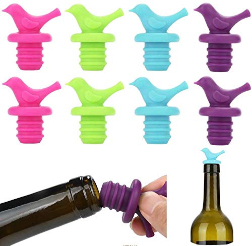 Shuban Pack of 6 Bird Shaped Wine Bottle Stopper Silicone Beer Wine Cork Plug Bottle Cover Kitchen Bar Tool