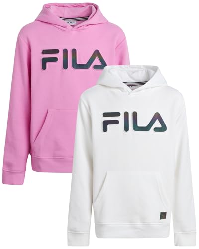 Recopilación de Sudaderas disponible en línea. 50 Fila - Sudadera deportiva de forro polar ligero con bolsillo canguro para niños, 2 unidades, Orquídea/Blanco, 14-16