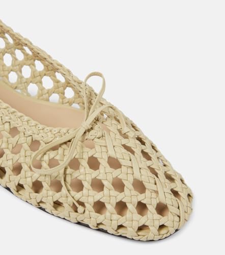 Women's Ballet Flats Crocheted Raffia Mesh Ballerina Shoes Bow Fishnet Mary Jane Dress Shoes Comfortable Round Toe Slip on Flats Causal Daily Work Shoes2