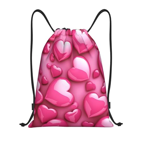 Drawstring Bag Lightweight Small Gym Bag for Women Cute Hearts Soccer Backpack for Sports Travel