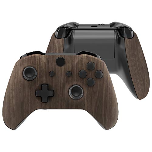 Image of eXtremeRate Wood Grain Patterned Replacment Housing Shell Cover Panels for Xbox One Wireless Controller Model 1708, Soft Touch Custom Faceplate Side Rails for Xbox One S /X Controller