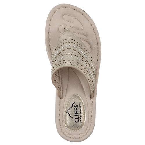 Image of CLIFFS BY WHITE MOUNTAIN Women's Comate Rhinestoned Mini Wedge Flip Flop Sandal