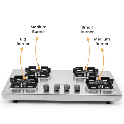 Image of Sunshine Osaka 4 Burner Stainless Steel Gas Stove | ISI Certified | High-Efficiency Brass Burners | Ultra Slim Body | Heavy Duty Pan Supports | Auto Ignition | 10-Year Burner Warranty