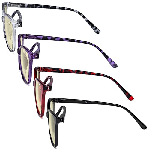 Image of Eyekepper 4 Pack Oversized Blue Light Filter Glasses - Cat Eye Design Computer Reading Glasses for Women Anti Screen Glare Blocking Digital Blue Rays Yellow Tinted +1.50