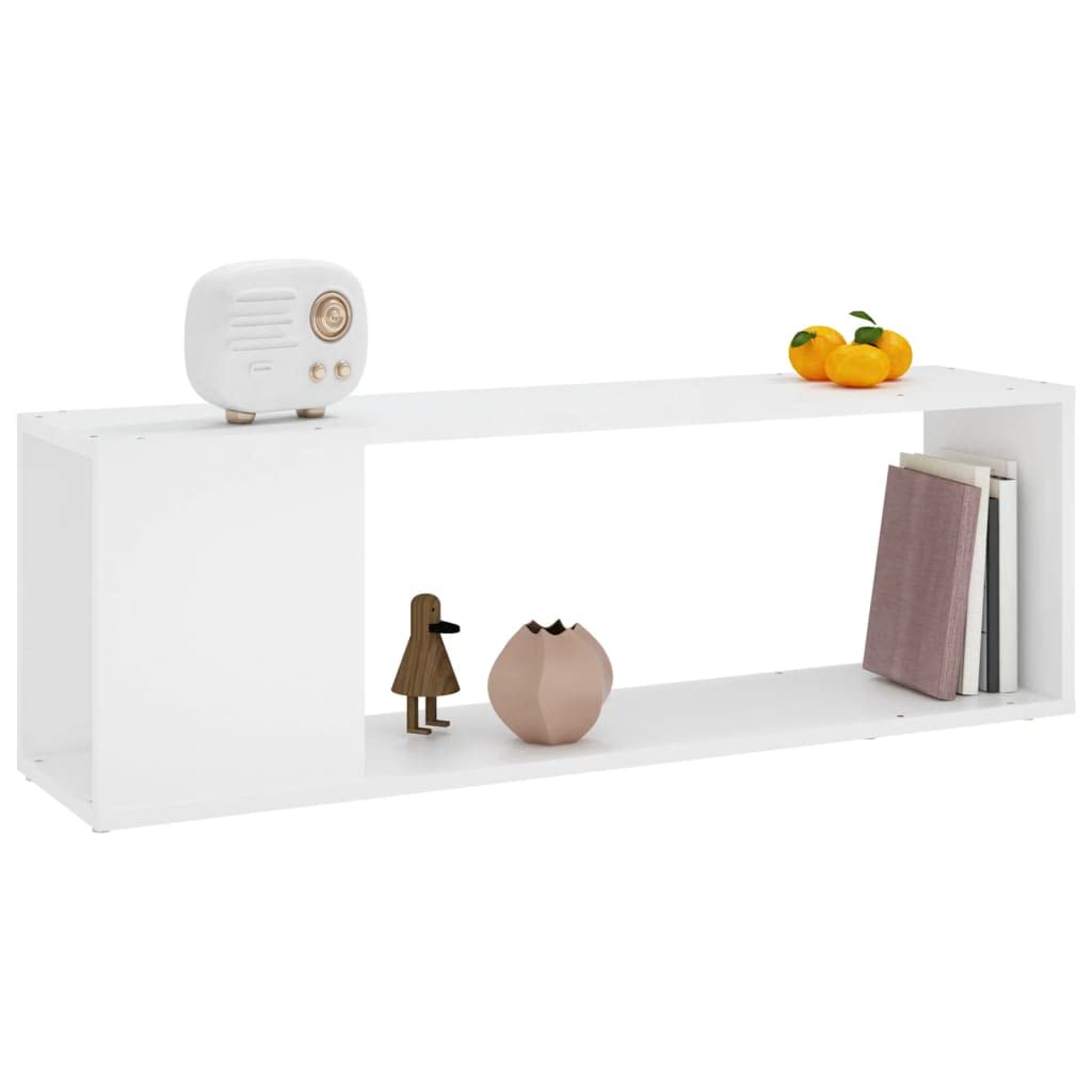 Mobile per TV in legno bianco, 100 x 24 x 32 cm, con 2 ripiani, per soggiorno, camera da letto, ufficio, salvaspazio, robusto, facile da pulire, adatto come contenitore per DVD, CD
