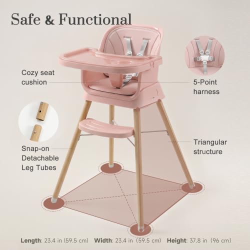 Image of Mallify 6 in 1 Convertible Baby High Chair with Removable Double Tray | Adjustable Infant Booster Seat, Steel Frame, Highchairs for Babies and Toddlers with 5-Point Harness, Easy to Clean & Install