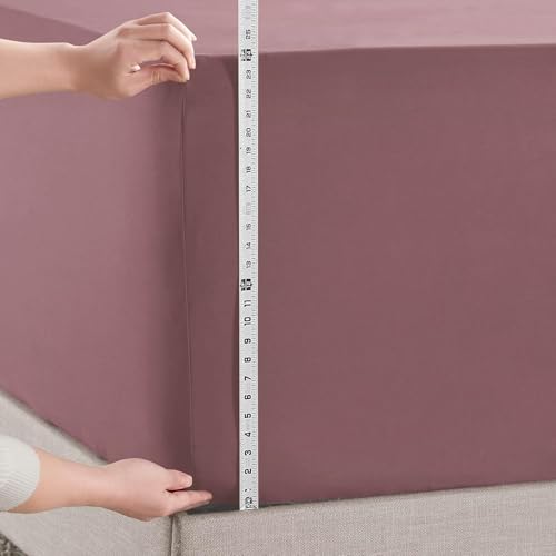 Image of Hearth & Harbor Extra Deep Pocket Queen Fitted Sheet - Fits 18 to 24 Inch Mattress - Ultra Soft 1800 Microfiber, Wrinkle-Free & Breathable - Hotel Luxury Fitted Sheet Only, Pink Clay