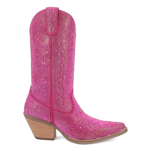 Image of Dingo Womens Silver Dollar Rhinestone Round Toe Pull On Casual Boots Mid Calf Mid Heel 2-3 inch - Black