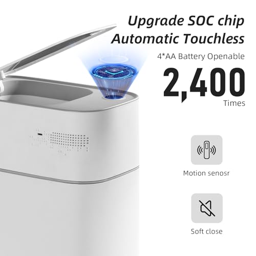 Mopall Small Bathroom Trash Cans With Lids,Motion Sensor Bathroom Trash Can,Narrow Waterproof Plastic 3.5 Gallon Automatic Adsorption Touchless Garbage Can,White thumb #1