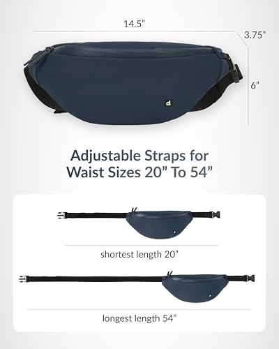 Image of Destinio Waist Bag for Men and Women - Anti Theft, Waterproof Zippers and Back Pocket - Large Travel Waist Pouch, Fanny Pack, Belt & Hip Bag for Hiking, Passport, Gym (Blue)