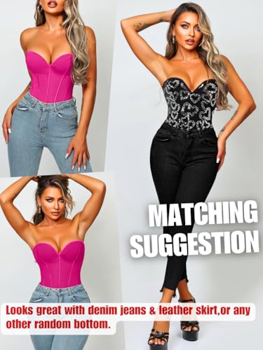 Image of ChiaoLezhee Heart Corset Top For Women, Sexy Concert Outfits Going Out, Strapless Crop Top, Overbust Bustier
