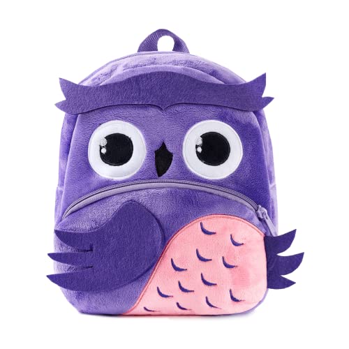 NICE CHOICE Mochila infantil fofa para bebês de 2 a 6 anos, Coruja roxa, Medium, Mochila infantil fofa de pelúcia com desenho animado