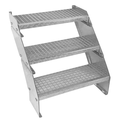 Escalera Metálica Ajustable - 3 escalones 600mm/60 cm ancho x 300mm/30cm alto | Acero Galvanizado | Peldaños impermeables | Pernos, arandelas y tuercas INCLUÍDOS | Ideal exterior