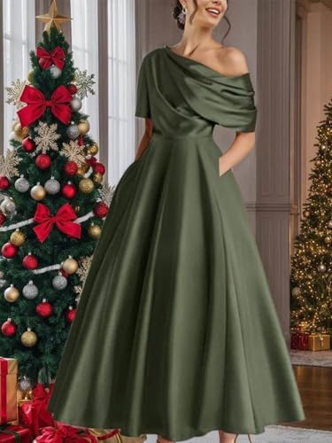 Satin Mother of The Bride Dresses for Women Tea Length One Shoulder Formal Evening Party Dress2