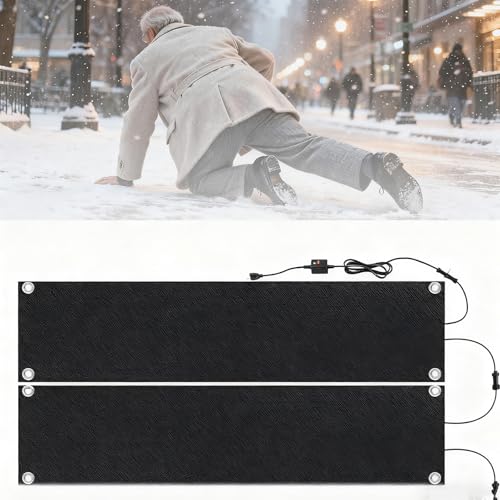 加熱融雪マット、1枚/2枚/3枚/4枚/5枚 110V 加熱融雪マット、速度1時間で3インチ、2m電源コード付き、除雪対策 滑り止め、転倒防止階段/玄関先/道路/駐車場/庭/店舗 エントランス 2pcs 10 in*15 in (25.4cm*38.1cm