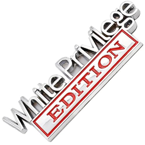 Image of Generic White Privilege Edition Emblem with Strong Adhesive, White Privilege Car Emblem 3D Badge Decal Car Truck Replacement Compatible with Universal Vehicle, Car, Truck, SUV (Silver Red)