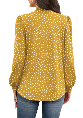 Image of WIHOLL Long Sleeve Shirts for Women Mock Neck Tops Pleated Front Blouses Dressy Casual Spring Fall Clothes 2026 Fashion