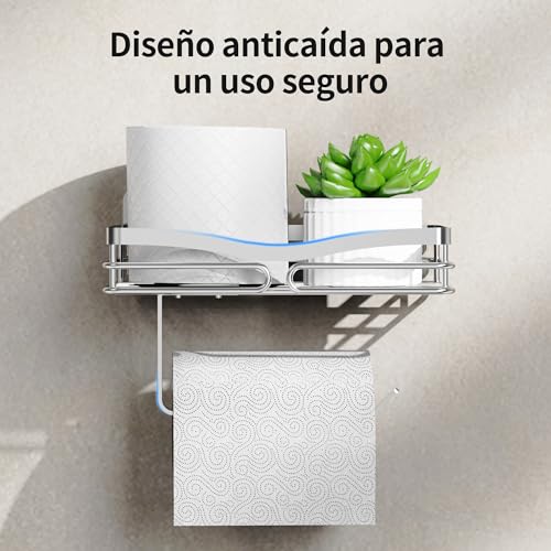 ZUNTO Portarrollos de Papel Higiénico con Estante, Portarrollos Adhesivo o Perforación de Baño, Acero Inoxidable, Plateado - imagen 4